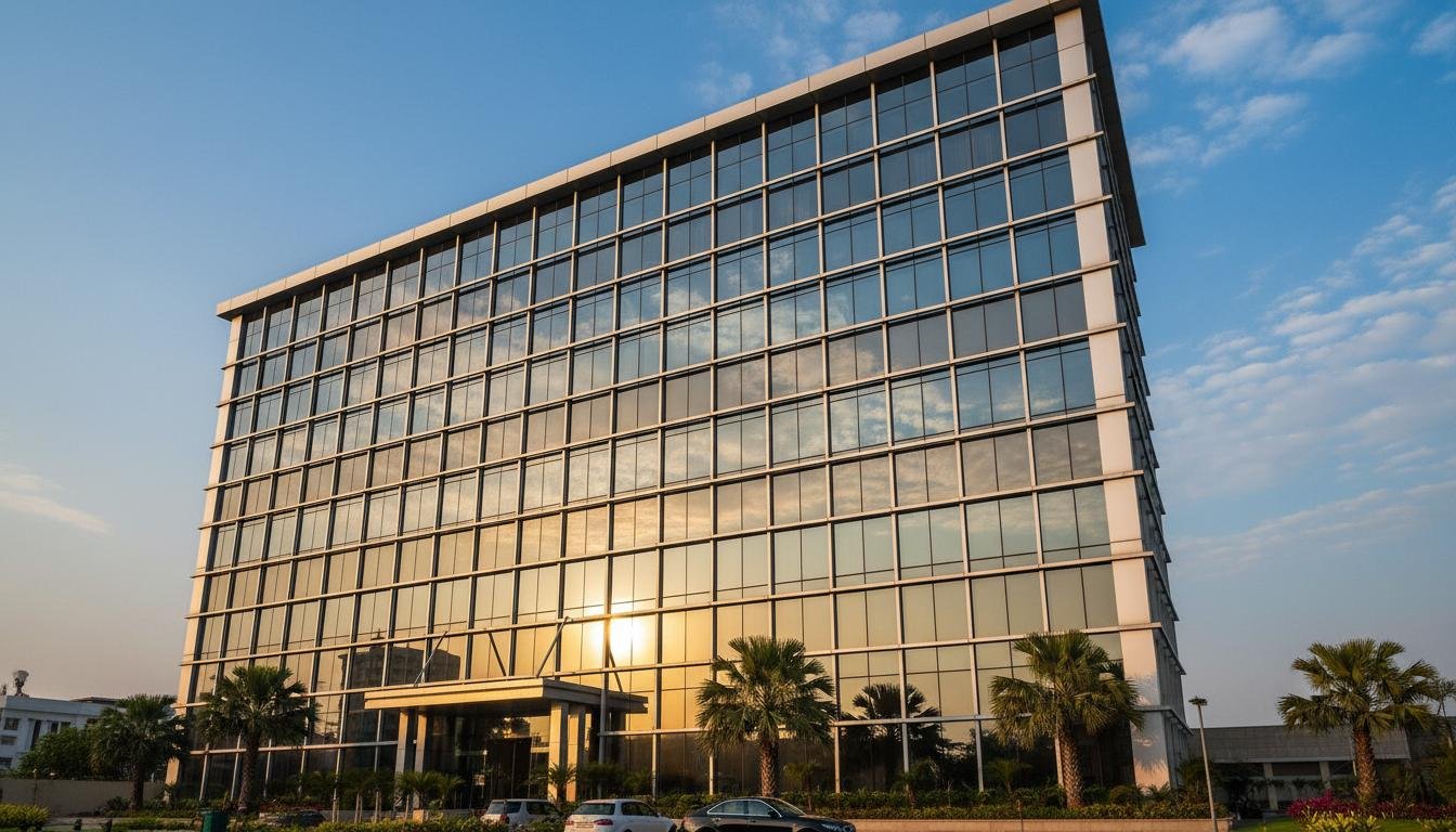Modern commercial building with aluminium curtain wall facade